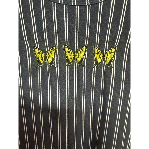 Vine and Valley Lettuce Hem Mini Dressed Black Striped Butterfly Embroidered M - Picture 5 of 5